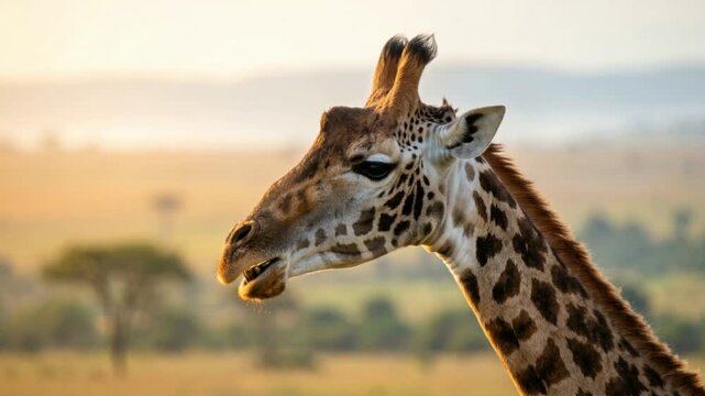giraffe close up in serengeti national park tanzania morning light video