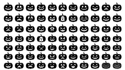 Obraz premium Halloween pumpkin silhouettes jack o lantern faces vector icon set
