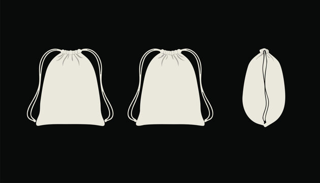 Cream Drawstring Bag Flat Sketch