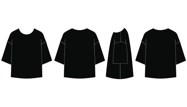 Black Oversized T Shirt Flat Sketch