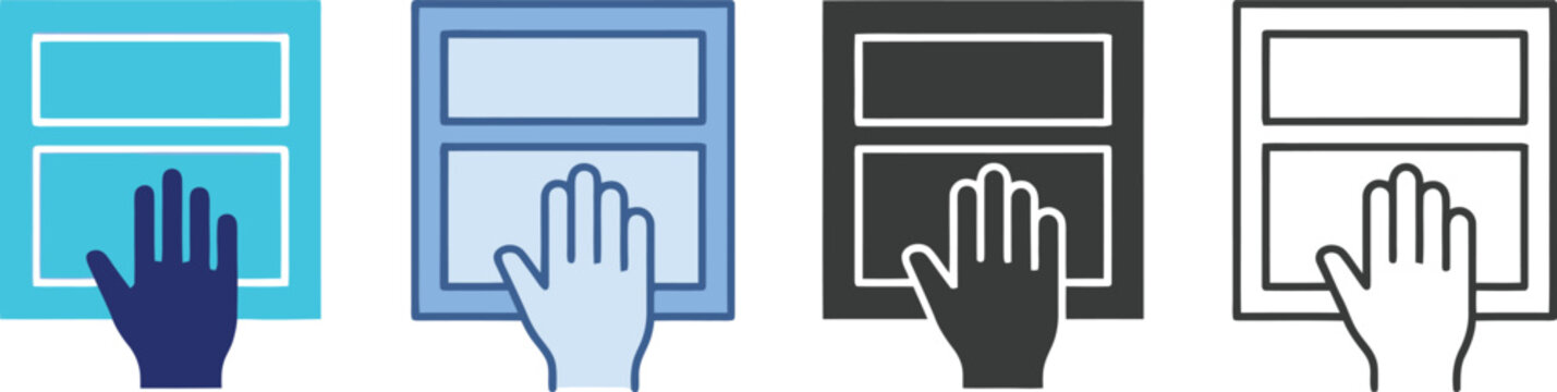 Human Hand Touching Interactive Screen Interface Vector Icons for Digital Navigation, User Experience Design & Software Development (EPS)
