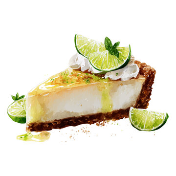 Key Lime Pie watercolor vector, hand-painted style, high-quality illustration isolated on white background.