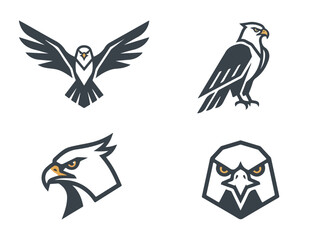 Naklejka premium Collection of stylized eagle and hawk vector icons representing power, freedom, and vigilance in a graphic design