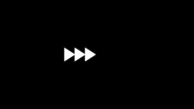  arrow icon concept animation.white  arrow pointing left to right on black background, right direction symbol for  video editing.