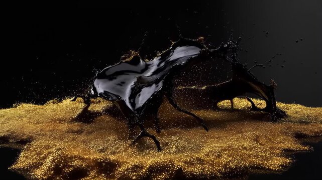 Liquid Splashing Into Golden Sand with Dynamic Motion and Texture Featuring Abstract, Artistic, Footage with High-Resolution and Close-Up