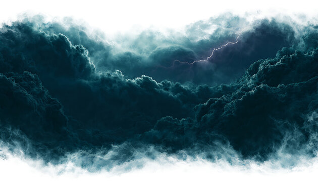 Storm clouds with lightnings isolated on transparent background.