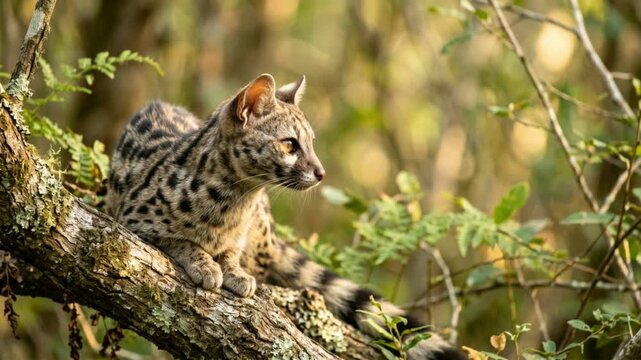genet close up in african savanna woodland morning light video