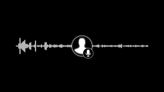 Virtual male character interview voice animation. Voice recording and podcast mic microphone button icon animation. music equalizer signal. 4k video animation 