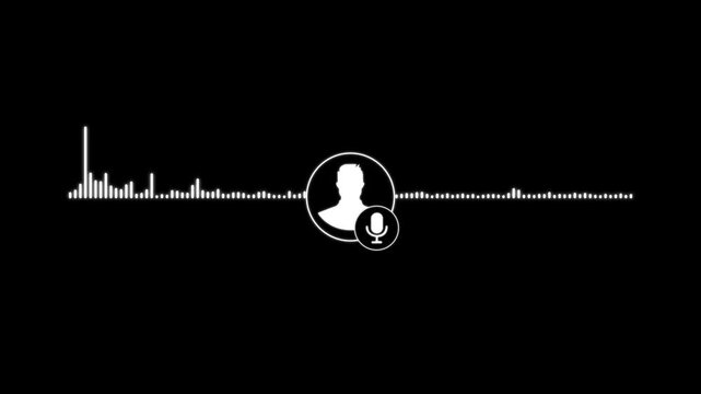 Virtual male character interview voice animation. Voice recording and podcast mic microphone button icon animation. music equalizer signal. 4k video animation 