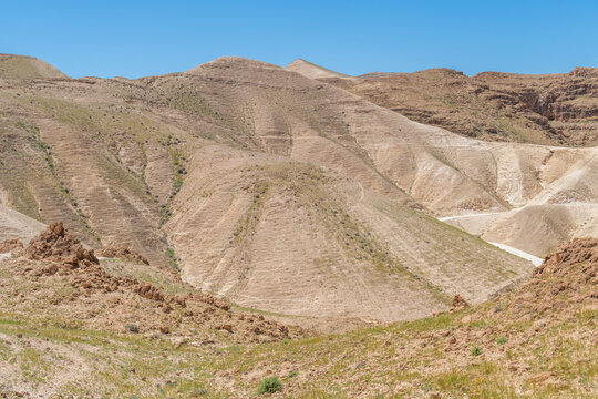 The beautiful desert hiking area near Nahal Rahaf-Rahaf Stream in the Judean Desert in Israel.
