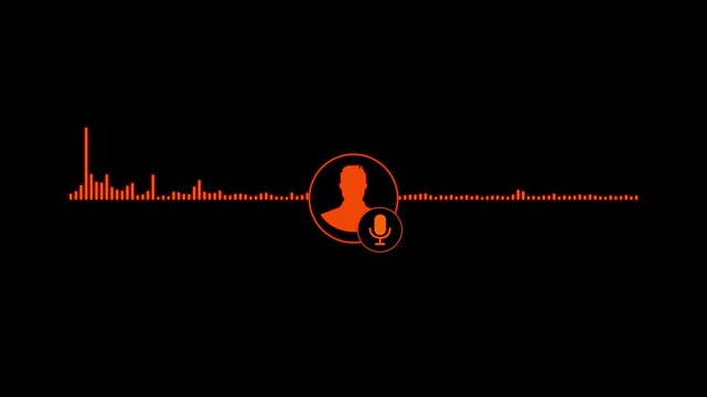 Virtual male character interview voice animation. Voice recording and podcast mic microphone button icon animation. music equalizer signal. 4k video animation 