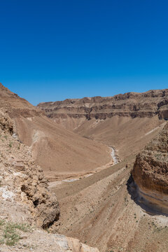 The beautiful desert hiking area near Nahal Rahaf-Rahaf Stream in the Judean Desert in Israel.
