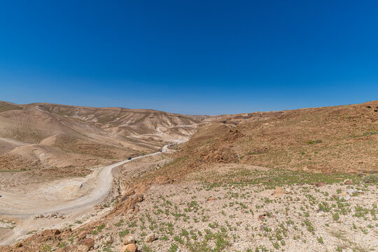The beautiful desert hiking area near Nahal Rahaf-Rahaf Stream in the Judean Desert in Israel.
