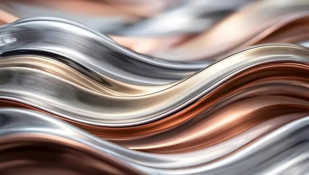 Flowing Liquid Metal Abstract Waves in Rose Gold and Silver - Luxury Background Texture