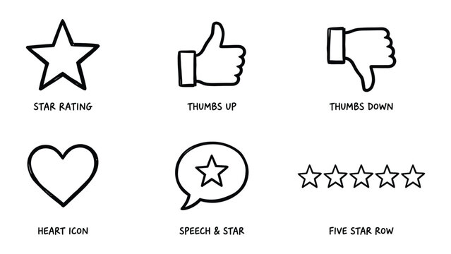 Set of hand drawn sketch social media feedback icons