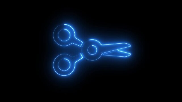 Neon clipping tool icon glowing black background animation