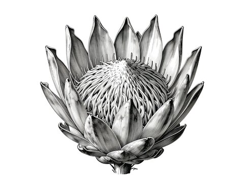 King Protea Botanical Line Art Floral Illustration