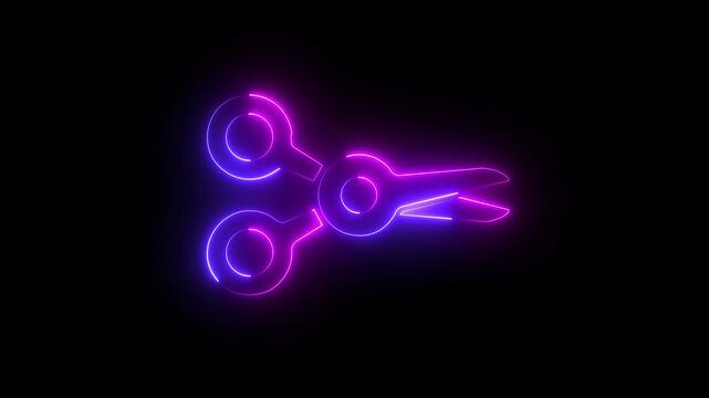 Neon clipping tool icon glowing black background animation