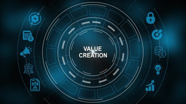 Value creation digital interface concept with business and hud business strategy digital transformation