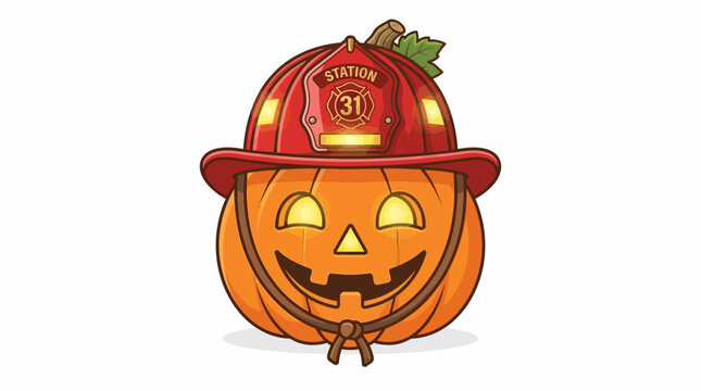 Halloween clipart vector Halloween pumpkin, firefighter costume, cartoon character, orange jack-o-lantern isolated on White Background eps