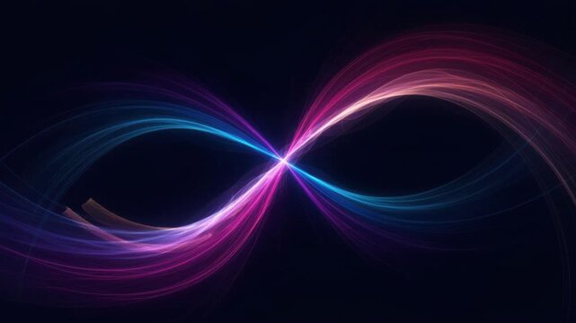 Luminous blue and red light trails swirling in dark space motion glow