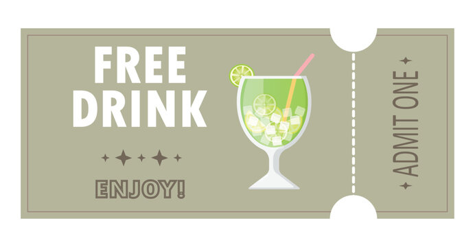 Free drink ticket voucher on light brown background.