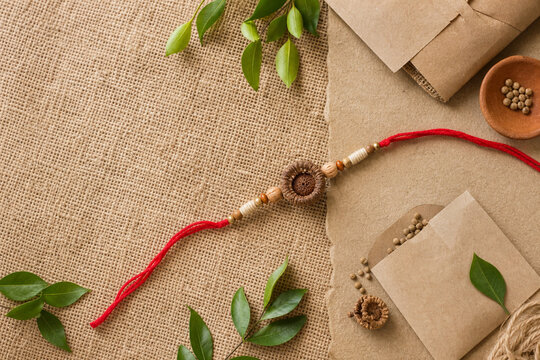 Eco friendly seed rakhi on natural jute background for Raksha Bandhan