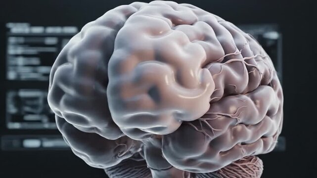 Anatomical model of a human brain showing the progression of cerebral edema and tissue swelling