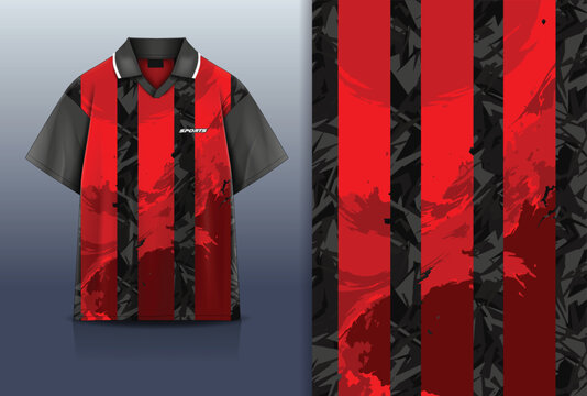 Jersey Sport Streetwear Design Vertical Stripe Grunge Abstract Pattern Red Black Polo Oversize Sublimation Fashion