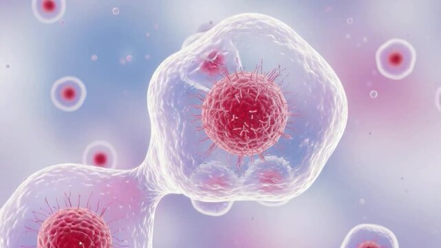 Microscopic cell division mitosis animation close-up biology science