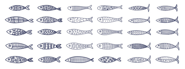 Fish. Sardine. Set. Cute illustration. Cip art. © vyazovskaya