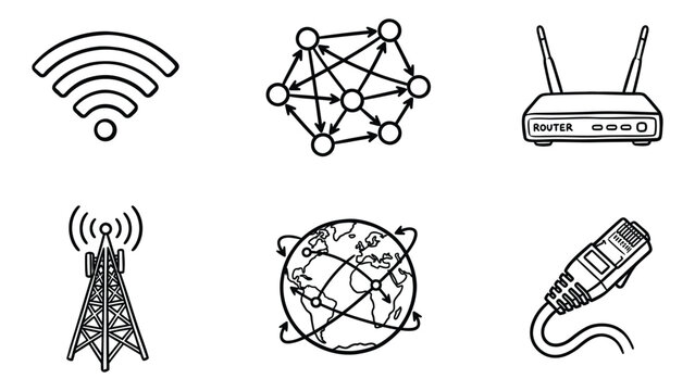 Set of hand drawn internet and network communication icons