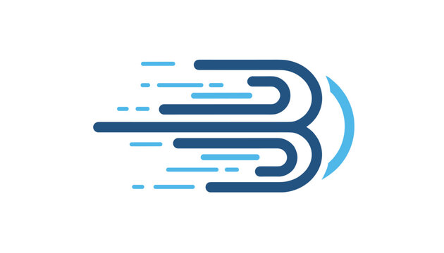 Abstract high speed blue logo icon resembling the letter B with horizontal motion lines on a clean white background.