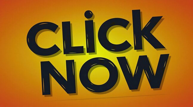 Bold text graphic displays Click Now. Perfect for website calls to action, ads, and digital marketing promotions. Use for online sales or urging immediate engagement. Great for buttons and banners.