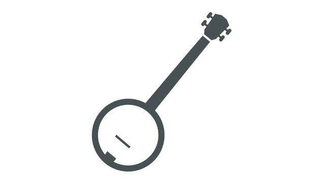Simple solid dark gray silhouette icon of a banjo music instrument isolated on a white background.