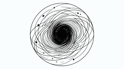 Abstract Swirling Vortex Portal with Stars and Planets, Cosmic Black Hole © illustration vector
