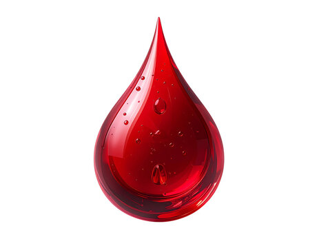 Red drop of blood on black background with droplet in the center.
