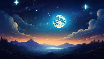 Obraz premium midnight glowing moon and star wallpaper for bedtime story adventures generative ai
