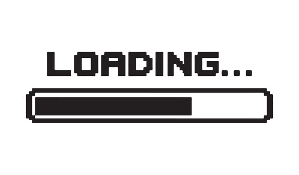 Pixel art loading bar with text isolated on white background.