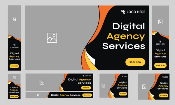 Web bundle banner design for social media post, digital marketing agency web set banner design, fully customizable vector eps 10 file format