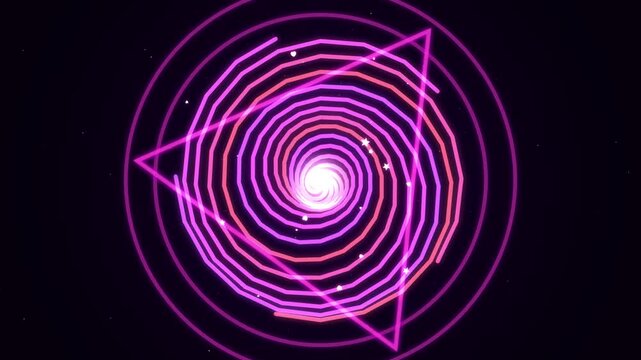 Mystical Triangle Portal Animation: Ethereal Pink Spiral Vortex with Glowing Particles on Dark Background