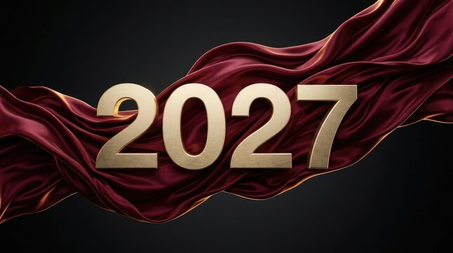 Elegant 2027 design with gold numbers and red silk fabric