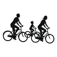 Fototapeta premium Black Silhouette of a Family Riding Bicycles Together on a White Background Minimalist Style