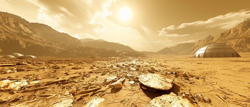 Futuristic Colonized Desert Planet Landscape with Bio-Dome Habitats