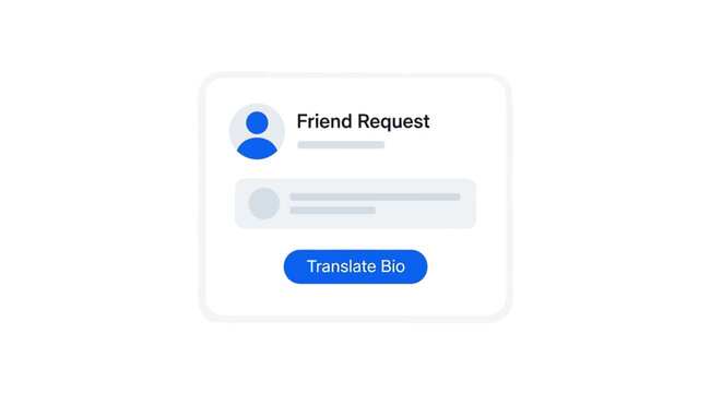 Social Media Friend Request Interface with Translate Bio Button - Minimalist UI UX Design Illustration