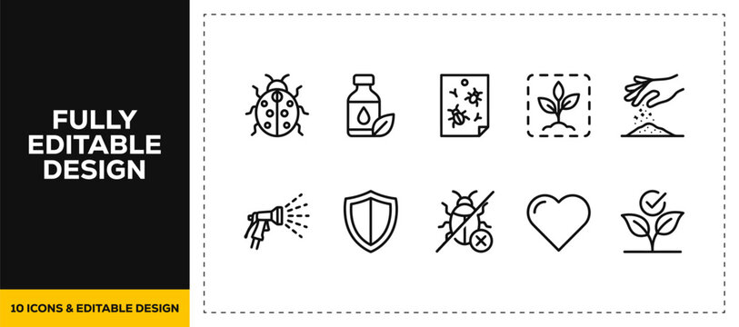 flat vector illustration line art icon bundle set design displaying home interior pest controls bug insect bugs hygiene spray maintenance and biological parasite exterminate