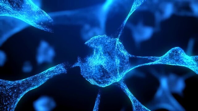 Virus Mutation Visualization with Glowing Blue Particles in Dark Background Featuring Medical, Science, Biology with Microscopic and Infection