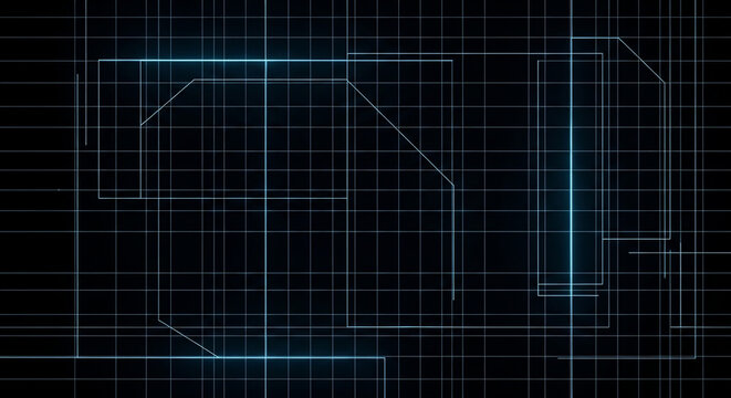Abstract dark background featuring a vibrant blue glowing grid pattern