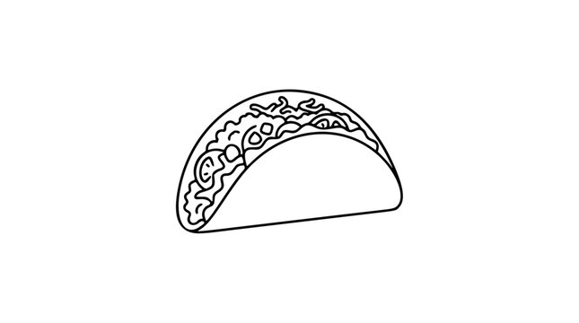 A clean black and white line art vector icon of a filled soft taco, ideal for Mexican restaurant menus, food truck branding, or culinary app interfaces.
