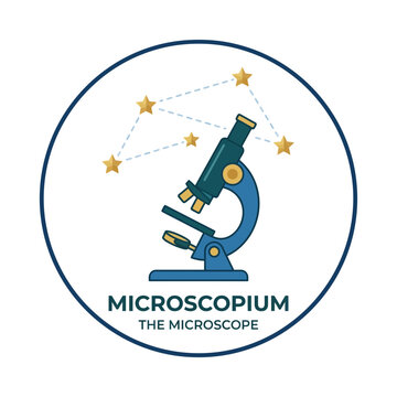Flat Vector Microscope Illustration with Star Constellation in Circular Frame